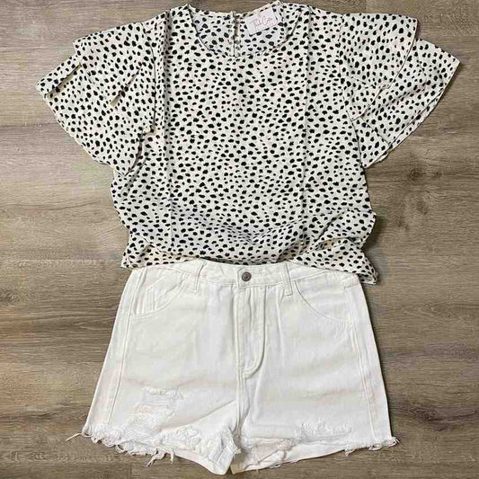 Boho Breezy Butterfly Sleeve Dalmatian Blouse Think Cute Boutique