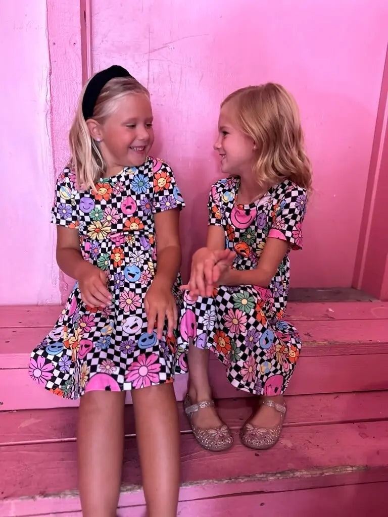 Checkered Emoji Girlie Dress Think Cute Boutique