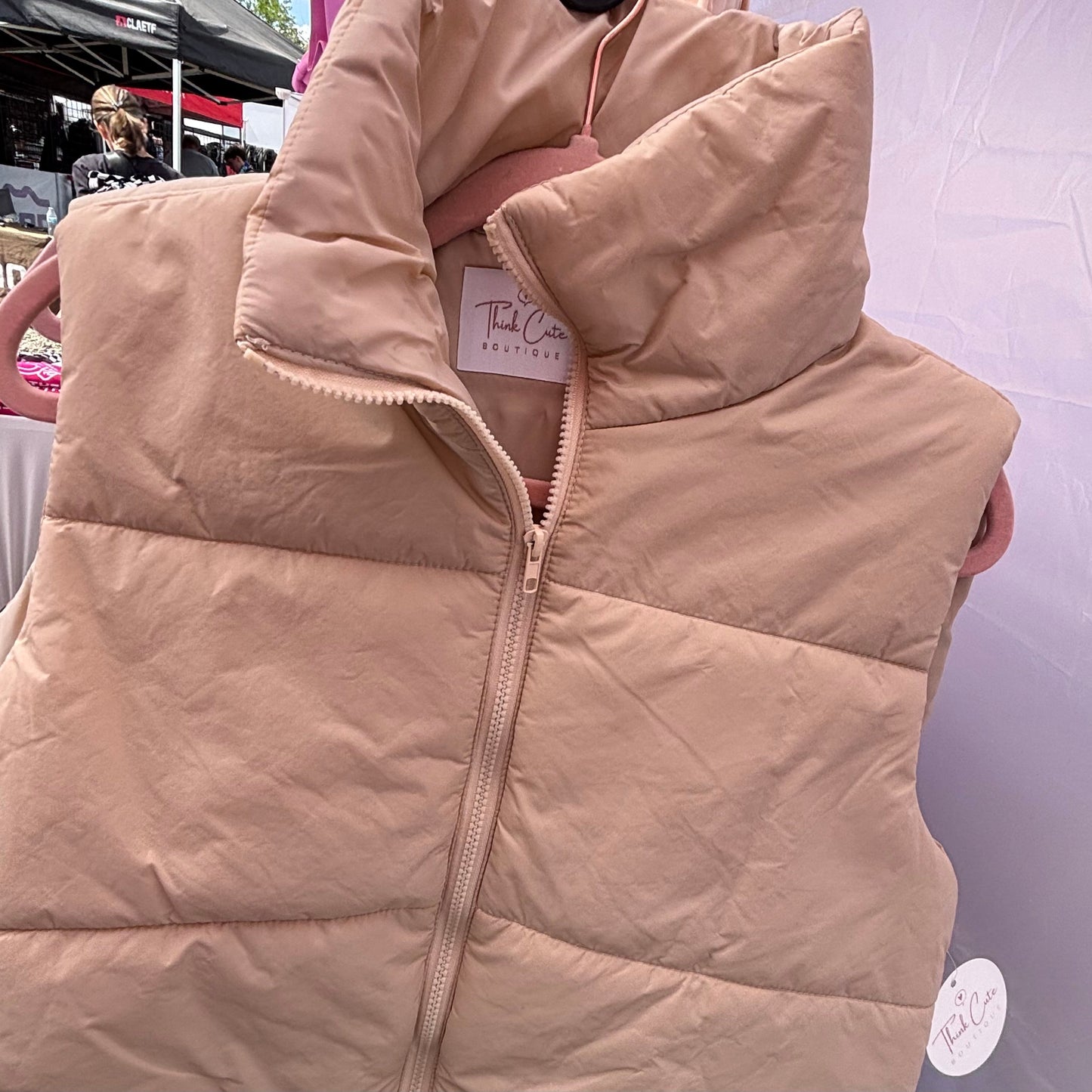 Womens Puffer Vest Tan Think Cute Boutique