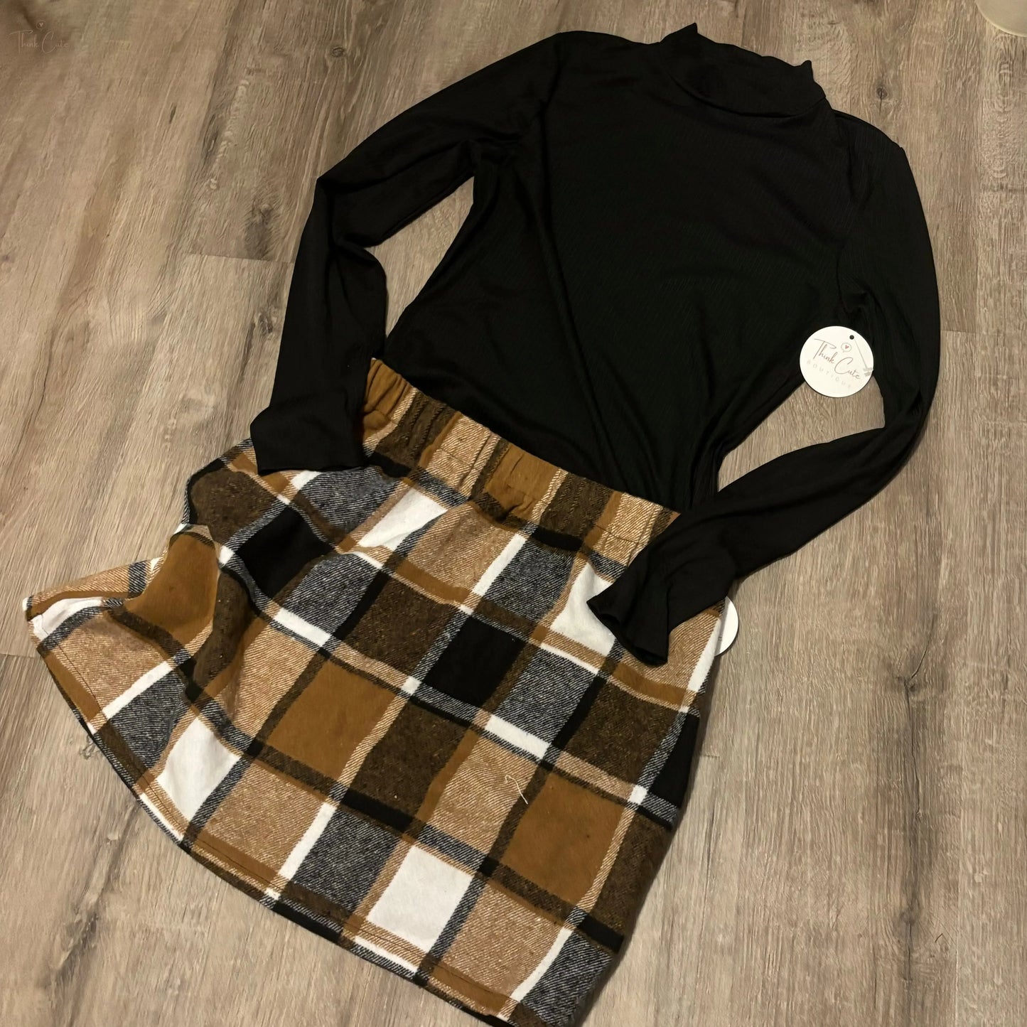 Long Sleeve and Flannel Fall Skirt Women's Set Think Cute Boutique