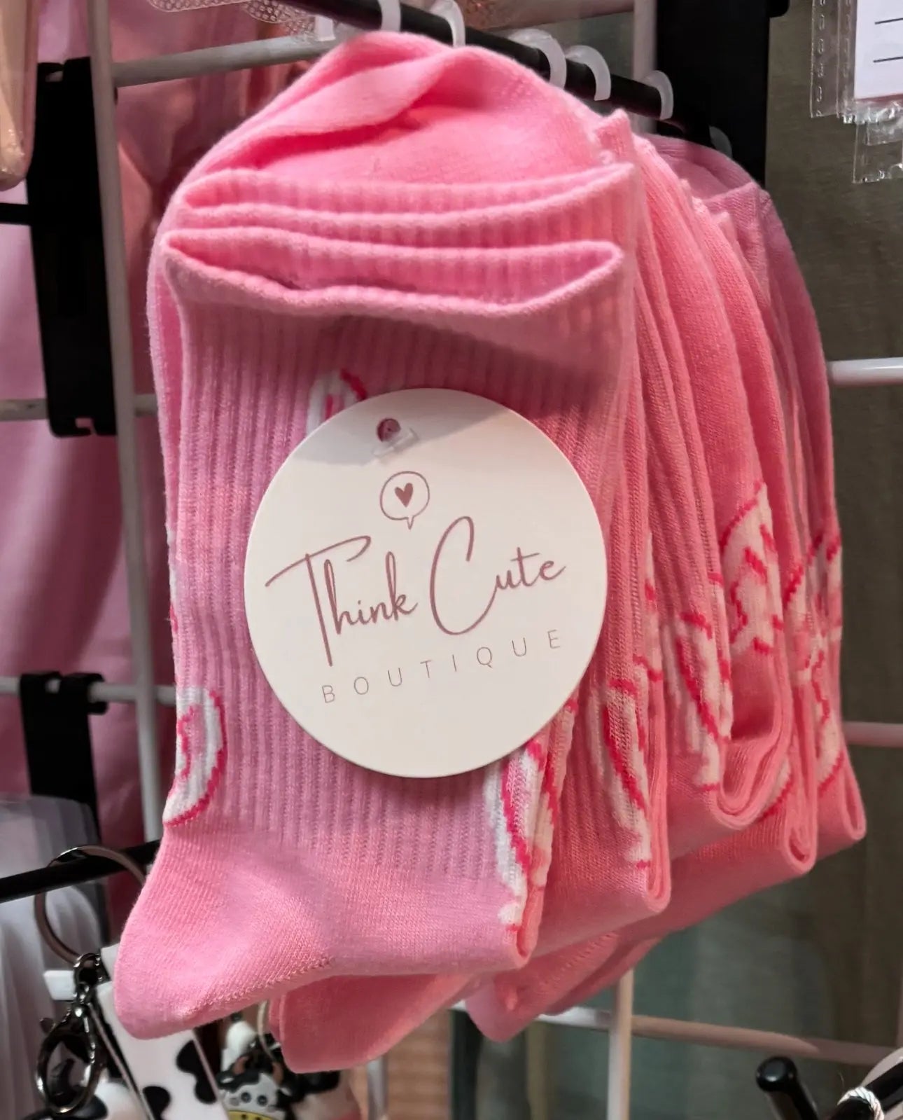 Sweetheart Pink Socks Think Cute Boutique