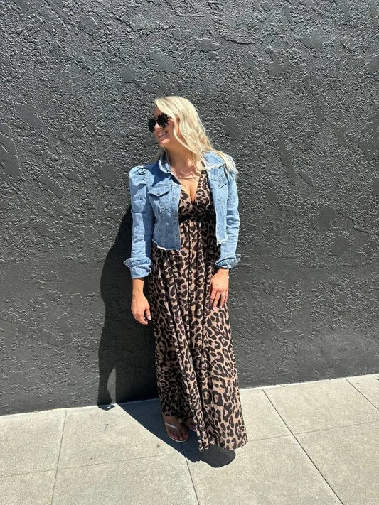 Women's Leopard Print Maxi Dress Think Cute Boutique