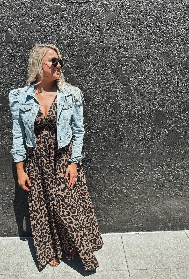 Women's Leopard Print Maxi Dress Think Cute Boutique