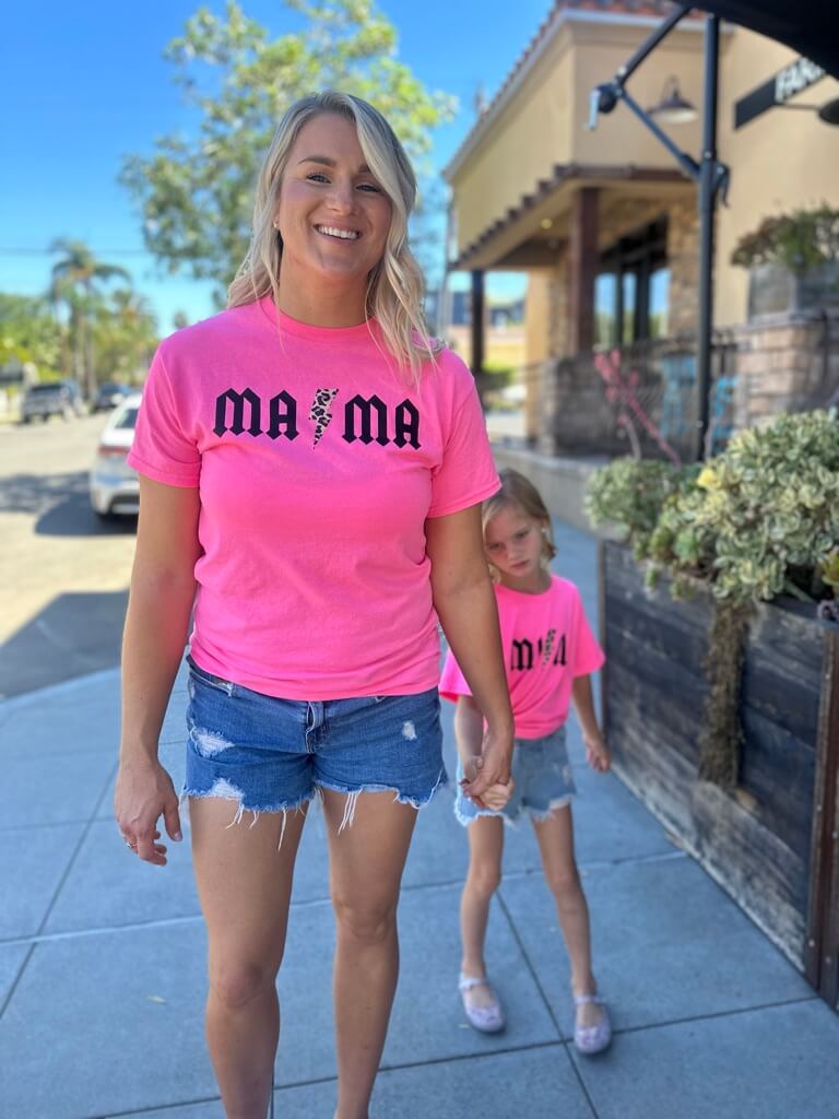 Neon Pink MAMA AC/DC Dupe Inspired Shirt