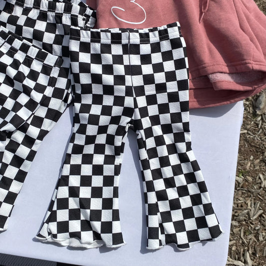 Checkered Bellbottom Ruffled Toddler Pants Think Cute Boutique