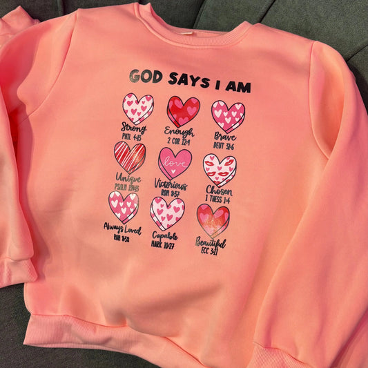 God Says I am Girls Crewneck Think Cute Boutique