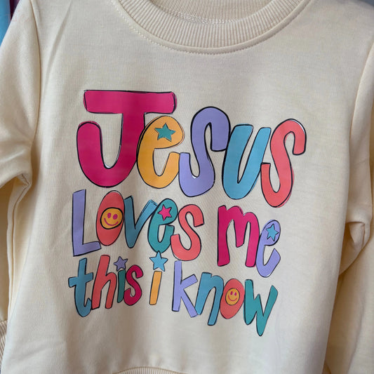 "Jesus Loves Me This I know" Girls Crewneck Think Cute Boutique