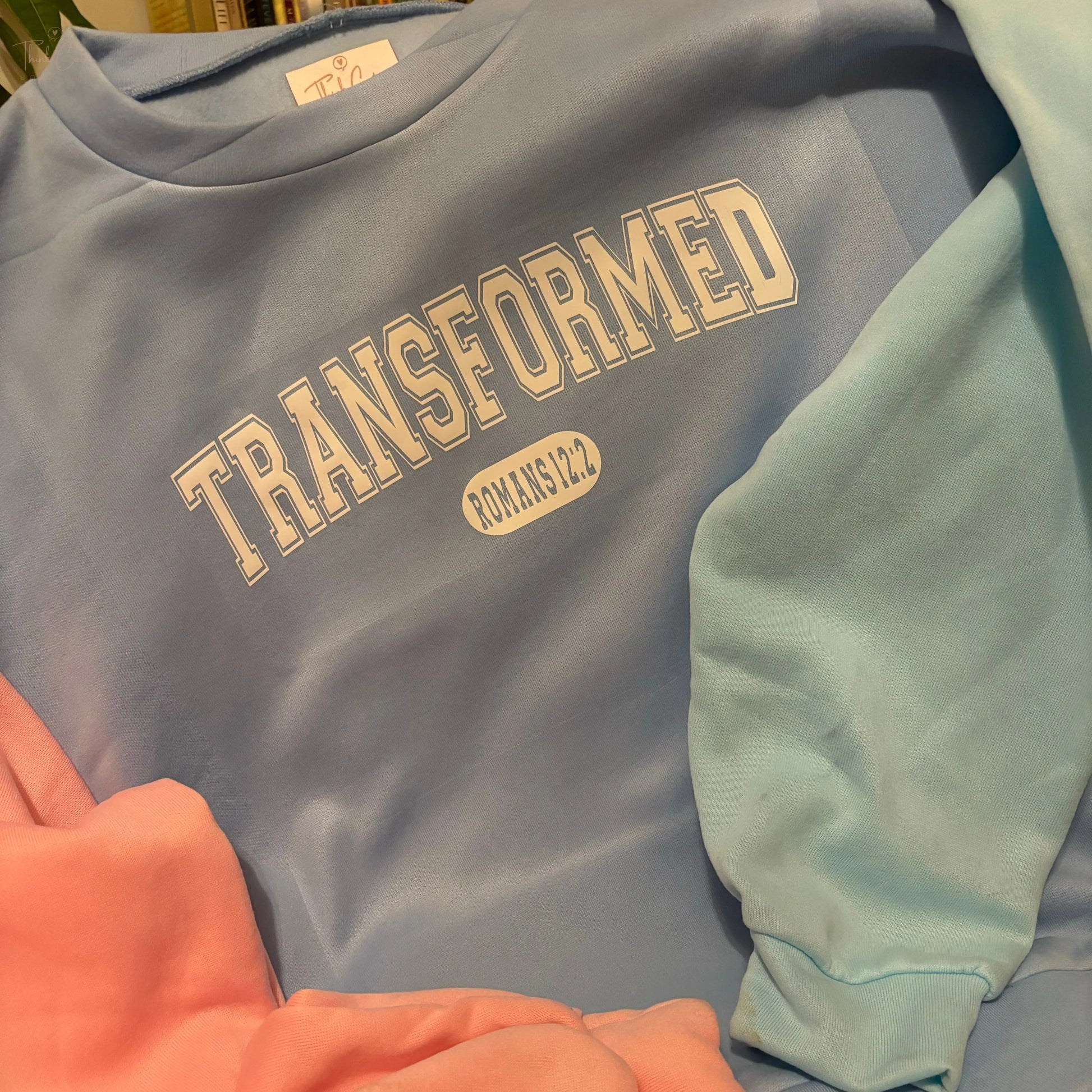 Transformed Romans 12:2 University Tri Colored Crew Think Cute Boutique