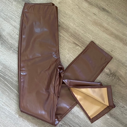 Let's Go Out Brown Faux Leather Pants