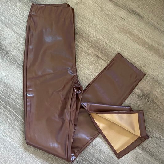 Let's Go Out Brown Faux Leather Pants Think Cute Boutique